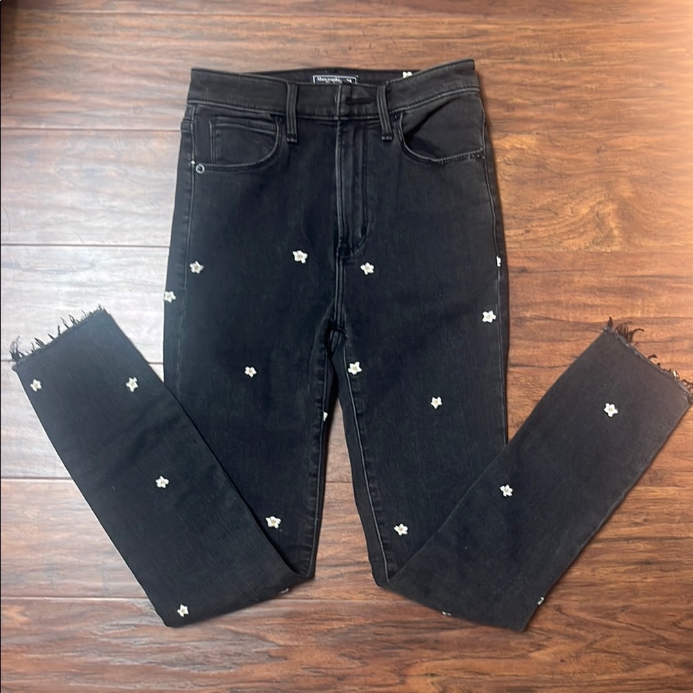 Abercrombie Black Jeans with Embroidered flowers